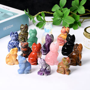 天然宝石猫像彫刻ローズクォーツとアメジストクリスタルその他クリスタル工芸品 - Product Image 1