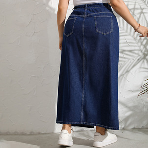 <strong>Fashion</strong> Wholesales Ladies Denim Jeans <strong>Skirt</strong> Front Slit Long Womens Indigo <strong>Skirt</strong> for Plus Size Women - Product Image 4