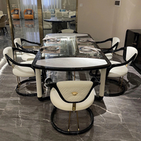 Furnistyle Haut de Gamme Marbre Nordique Longue Table à Manger Luxe Moderne Bois Acier Pieds Avec Peinture