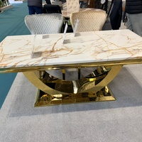 Table de salle à manger en marbre avec base en métal doré, personnalisable, pour cuisine et bar – Vente en gros directe usine à prix abordable