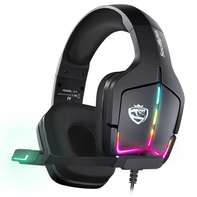 S12 3.5mm Wired Stereo Bass Over Ear Headphone Dynamic RGB LED Effect Gamer Headsets with Mic for Xbox One PS5 Switch PC Laptop