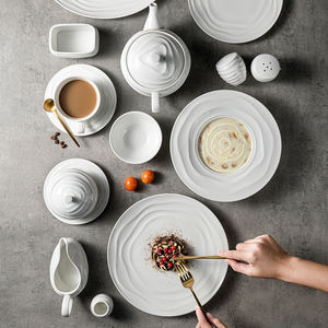 Suojiuju — service de vaisselle de luxe de style nordique et occidental, en porcelaine, de couleur blanche, assiette en gaufrage, service de table, hôtel - Product Image 5