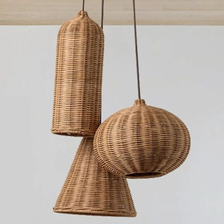 Handmade Woven Bamboo Pendant Lights Rattan Chandelier Lamp Shade for Bedroom & Restaurant Rattan Woven Light Fixtures