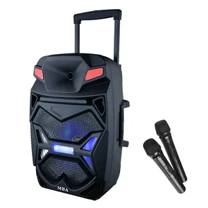 Karaoke function 15 inch woofer with fashion lights design active portable speaker with trolley