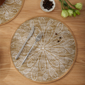 Salvamanteles Redondo de Yute Tejido Estilo Japonés, Decorativo Natural con Borde de Cuero, Diseño Moderno Minimalista - Product Image 2