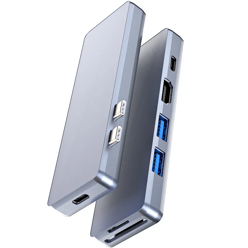 7 in 1 dual USB C Hub Aluminum alloy metal 7 Ports UltraSlim Super Speed 5Gbps thunderbolt 3 docking station for MacBook pro