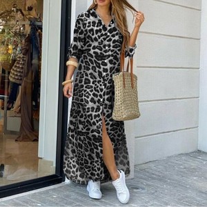 Camicia lunga donna europa e America <span class=keywords><strong>abito</strong></span> taglie forti blusa con bottone manica lunga con bottoni stampati Maxi abiti Casual - Product Image 6