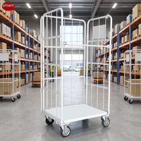 Chariot de manutention logistique en acier blanc robuste à 3 côtés avec base solide pour la distribution en grande quantité