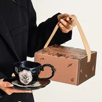 Ensemble tasse et assiette à café en céramique rétro Lelyi, motif fleur d'iris, passe au lave-vaisselle et au micro-ondes, mug souvenir