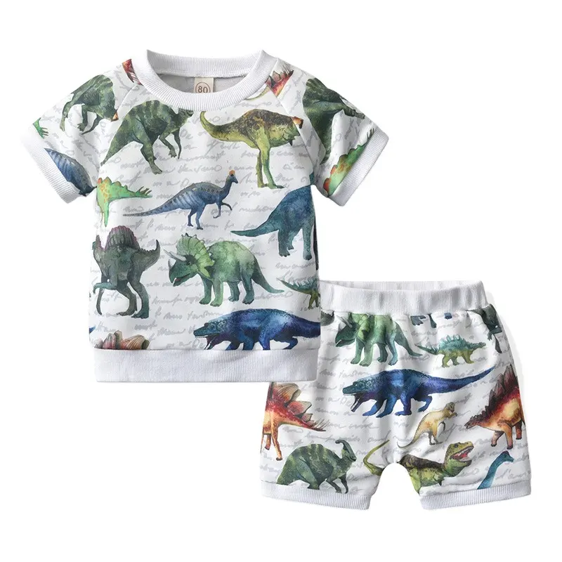 Summer hot sale cartoon printing boys clothing sets custom logo baby clothes for casual wear