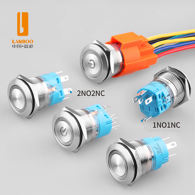 LANBOO 19A1.2 Economy Pushbutton Switch, Momentary/Latching Single Contact, IP65 Protection Rating, 1NO1NC/2NO2NC