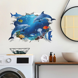 Autocollant mural océanique 3D effet mur brisé en PVC étanche, motif <span class=keywords><strong>dauphin</strong></span>, idéal <span class=keywords><strong>pour</strong></span> <span class=keywords><strong>salle</strong></span> de <span class=keywords><strong>bain</strong></span> et chambre d'enfant - Vente chaude - Product Image 4