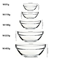Lot de 5 bols en verre sans plomb, ronds, pour le stockage des aliments (céréales, soupes, salades, pâtes, riz, flocons d'avoine, fruits)