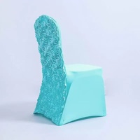 Housses de chaise de mariage en gros, type rosette, pour banquets et événements, en polyester et spandex, avec motif floral sur le dossier et les pieds, pour mariages et autres événements