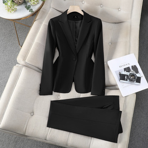 Women's Red Suit Set Polyester Satin Full Sleeve Anti-Wrinkle Office Lady Spring Professional Formal Work Uniform - Product Image 2