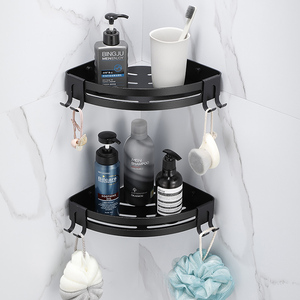 Black Storage Rack Bathroom Organizer Aluminum Shelf Adhesive Corner Shower Caddy