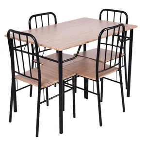 Brief wooden square table with metal leg and chair set tea table set dining room sets