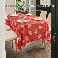 Nouvelle nappe de Noël tendance, rouge, en polyester/coton, imprimée, faite à la main, design moderne de dessins animés, anti-taches, lavable, pour usage domestique, personnalisable