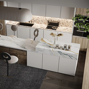 3200x1600mm calacatta Vàng tấm hiện đại bóng đánh bóng cho nội thất phòng biệt thự sàn và tường gạch - Product Image 3