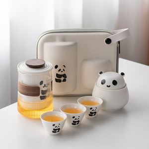 Luxuriöses Panda Kung-Fu Chinesisches Porzellan-Teeservice 200ml Tragbare Reise-Teekanne Schnelles Gäste-Geschäftsgeschenk - Product Image 1