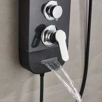 Douche à effet pluie thermostatique LED noire de luxe, vente chaude 2025, panneaux en céramique et acier inoxydable, montage mural, pour usage hôtelier