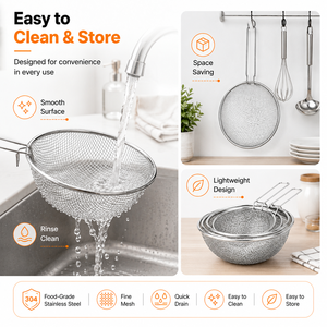 Panier de cuisson en acier inoxydable à mailles fines avec longue poignée pour usage quotidien en cuisine - Product Image 2