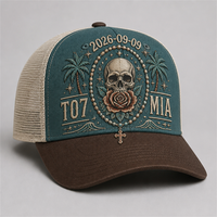 Casquette Trucker Vintage à 5 Panneaux avec Impression High Crown, Visière en Mousse et Dos en Maille, Style West Coast Chicano Streetwear Urbain, Vente en Gros
