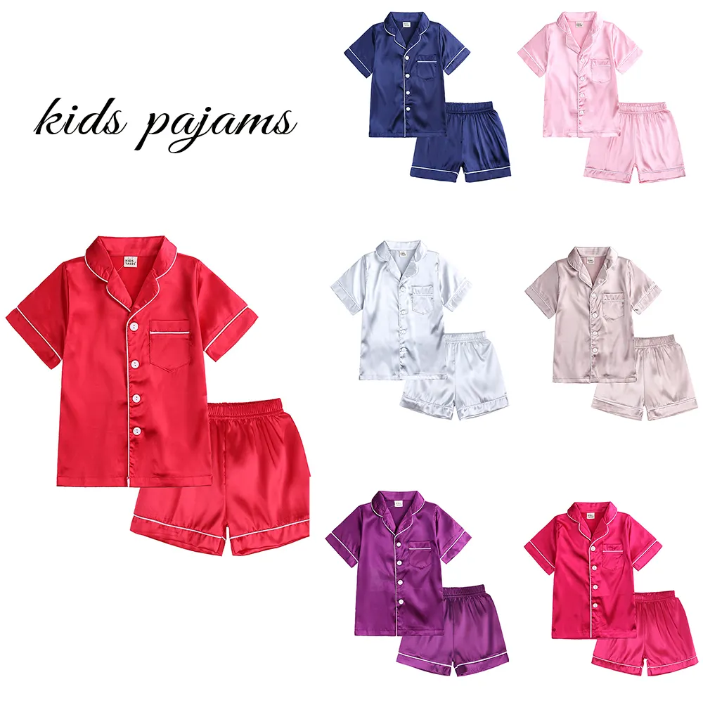 बच्चों के लिए डिज़ाइनर पायजामा सेट, बेबी बॉय गर्ल बटन-अप साटन सिल्क पीजेएस स्लीपवियर नाइटवियर लाउंजवियर कपड़े सेट बच्चों के लिए उपहार