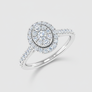 Exclusive Classic Oval Shaped Real Round <b>Studded</b> Cluster Engagement Ring with Prong Set Diamonds in 14K White Gold <b>for</b> Women - Product Image 2