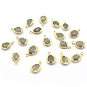 Gray Moonstone Pear Shape 925 Sterling Silver Bezel Gold Plated <b>Pendant</b> Handmade Jewelry Making - Product Image 1