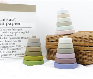 Vente en gros écologique Jouets en silicone arc-en-ciel en arc-en-ciel Jouets en silicone en blocs de construction pour enfants empilables - Product Image 3