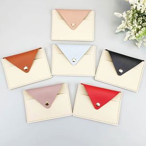 Solid Color PU Leather Unisex Fashion <b>Card</b> Holder Personalized Mini Coin Storage Case Button Closure Portable Travel <b>Card</b> <b>Wallet</b> - Product Image 1