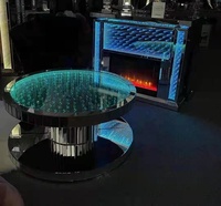 Table basse ronde en miroir avec diamant cristal LED sur le dessus, dernière conception 2022