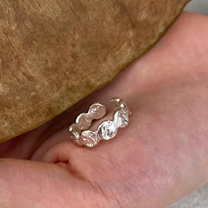 <b>Sterling</b> <b>Silver</b> Textured Stackable <b>Ring</b> Geometric Design <b>Adjustable</b> Opening Everyday Wear Unisex Jewelry - Product Image 1