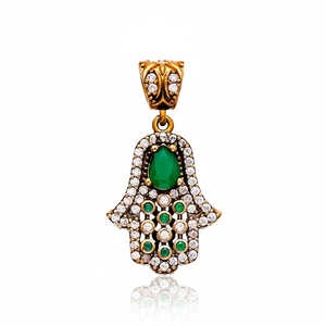 Hamsa Design <b>Emerald</b> Zircon Stone Authentic <b>Pendant</b> Turkish Wholesale 925 Sterling Silver Jewelry - Product Image 2