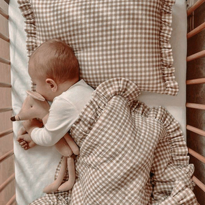 PMZW Juego de Ropa de Cama para Cuna de Bebé 100% Algodón Lino/Bambú con Volantes, Ropa de Cama Beige para Recién Nacido, Sábana Ajustable con Elástico - Product Image 4
