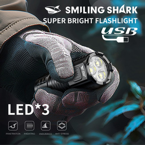 Smiling Shark Rechargeable Mini LED Flashlight Aluminum Alloy Outdoor Lighting With <b>Dimmer</b> USB Charging - Product Image 2