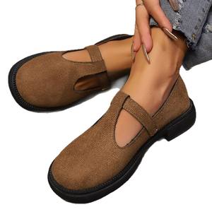 2025 primavera nuevos zapatos individuales Retro de suela gruesa para <span class=keywords><strong>mujer</strong></span>, <span class=keywords><strong>mocasines</strong></span> de estilo británico de gamuza de gran tamaño - Product Image 5