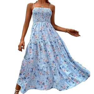 Wholesale Customize Womens Clothing New Temperament Sexy Floral Print Splicing Summer Beach Halter Casual Midi <b>Dresses</b> - Product Image 2
