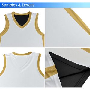 Men's Reversible Basketball Jersey Black White Gold V-Neck Moisture Wicking <b>Athletic</b> Uniform S 4XL - Product Image 5