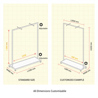 Présentoir à vêtements en métal LED avec base en bois, support de suspension pour boutique, présentoir de magasin de vêtements, équipement de showroom, personnalisable