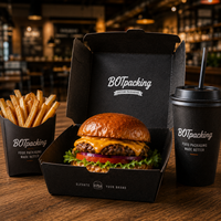 Fabricant de contenants jetables en carton pour emballages alimentaires à emporter, avec logo personnalisé, résistants à la graisse, pour les frites et les burgers, destinés aux chaînes de cafés