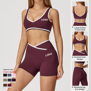 Ensemble de vêtements de sport pour femmes, short à taille haute <span class=keywords><strong>croisé</strong></span> de haute qualité, soutien-gorge, vêtements de sport actifs, tenue de course serrée, ensemble de yoga - Product Image 3