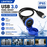 Connecteur USB 3.0 femelle à montage sur panneau, étanche IP65, avec câble d'extension pour équipement industriel