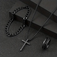 Ensemble de bijoux unisexe en alliage avec pendentif croix, bracelet et bague, style Hip-Hop pour soirée, vente en gros directe d'usine à bas prix