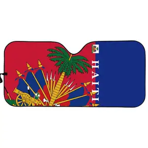 Солнцезащитный козырек для автомобиля, солнцезащитный козырек для лобового стекла, гаитянский флаг, герб, сублимационный синий солнцезащитный козырек с защитой от УФ-лучей