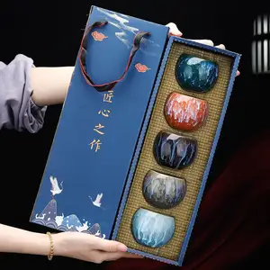 130 ml chinesischer retro-wiederverwendbarer Kaffeebecher Farbglasur Hochtemperatur-Auslösung Keramik-Teebecher mit Geschenkbox