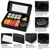 Boîte à sushi en papier noir mat de qualité supérieure avec porte-sauce et séparateur pour emporter