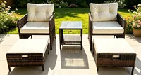Outdoor PE-Rattan Gartenmöbel-Set, 4 Sitzplätze mit Dicken Kissen & Kaffeetisch, Wasserfestes Rattan-Sofa-Set für Garten und Balkon