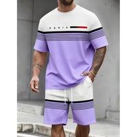 T-shirts pour hommes : Ensemble de t-shirts pour hommes : Ensemble deux pièces d'été en polyester avec t-shirt à manches courtes imprimé lettres et short